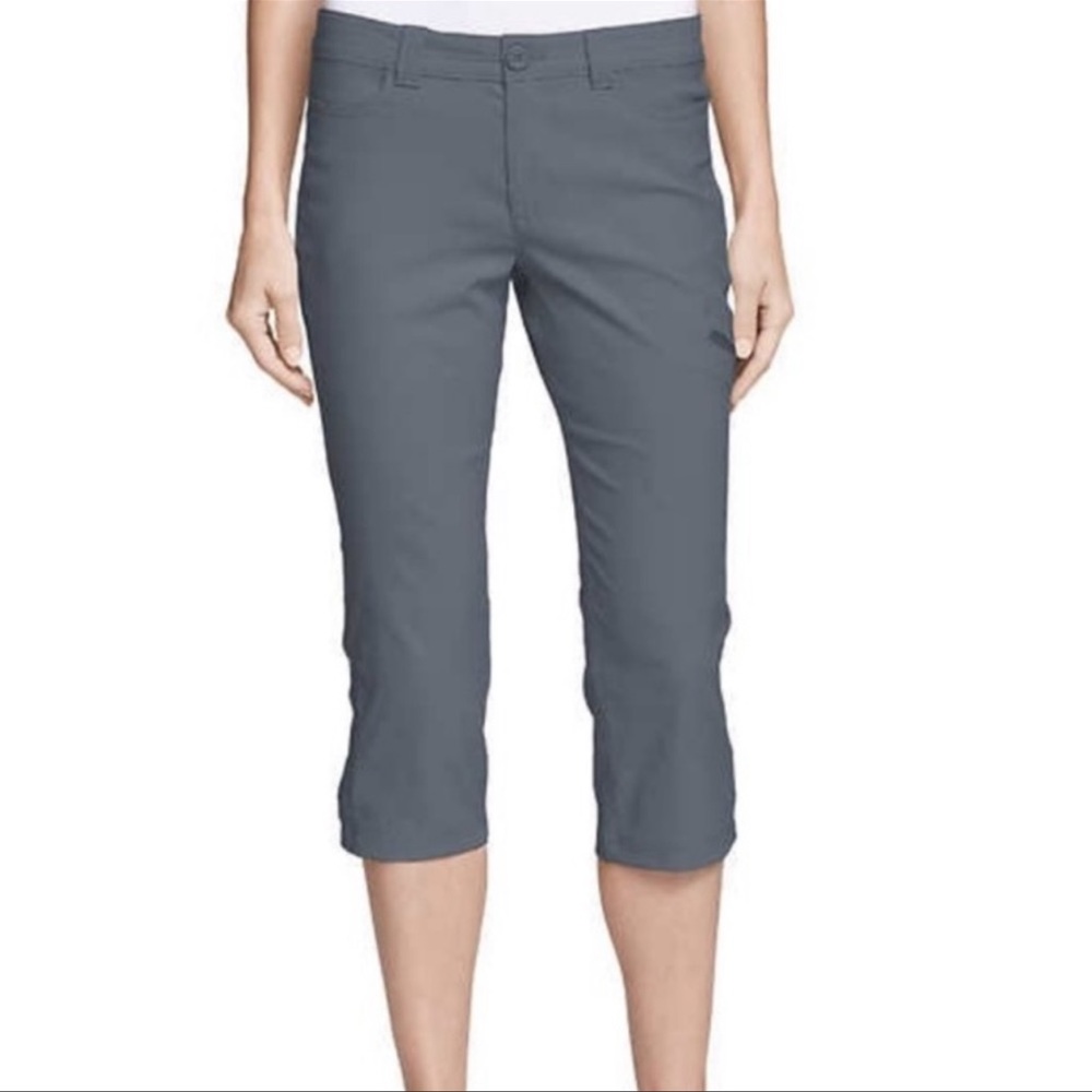 Eddie Bauer Ladies Rainier Stretch Capri Smoke Pants Secure Pocket UPF 50  Sz 8